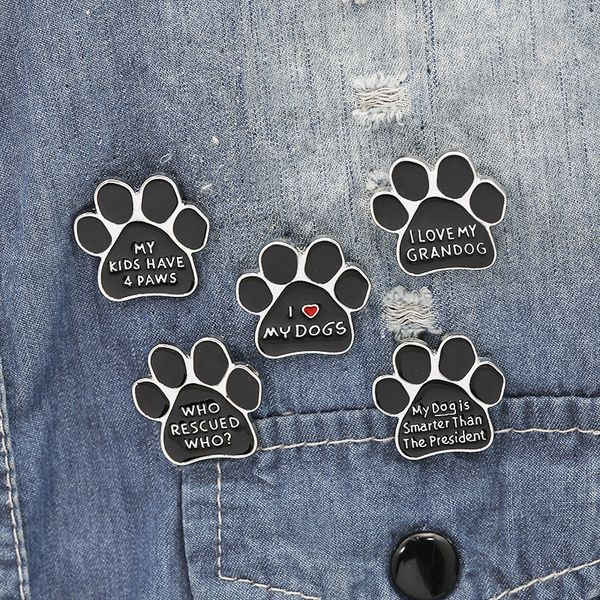 

black animal pet dog paw brooch i love my dogs enamel paw brooches backpack jackets metal lapel pin cute badge jewelry wholesale, Gray