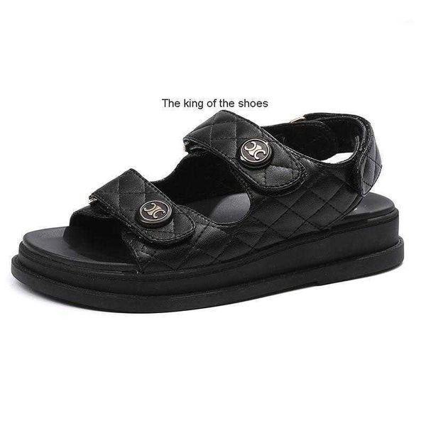 

dress shoes 2021 women's pu leather sandals female summer black white thick diamond bottom beach sports joker flats ins rome platform