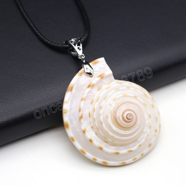 

natural shell conch pendant necklaces long rope chains round shell charms necklaces for women jewelry 55x50mm, Silver