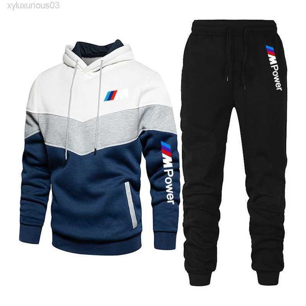 

male sport mark casual ensemble autumn bmw hoodies pants from two pieces combined sports clothes in men's fashions, Black