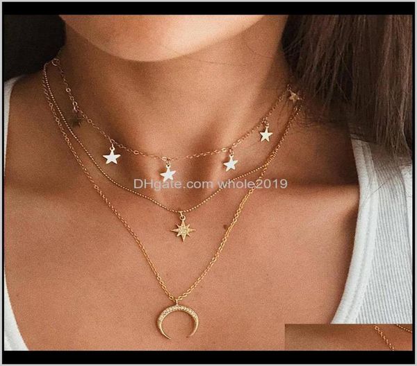 

necklaces pendants jewelry hebedeer fashion multilayer moon star pendant golden women necklace chocker jewlery link chai5538561, Silver