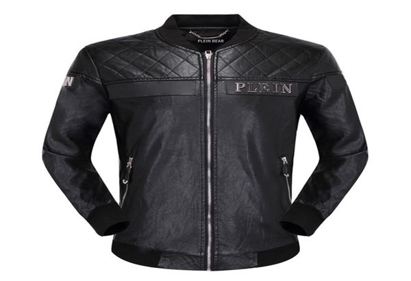 

plein bear winter autumn men coat jacket slim faux leather motorcycle pu faur jackets longsleeve outerwear coats 841627596113, Black