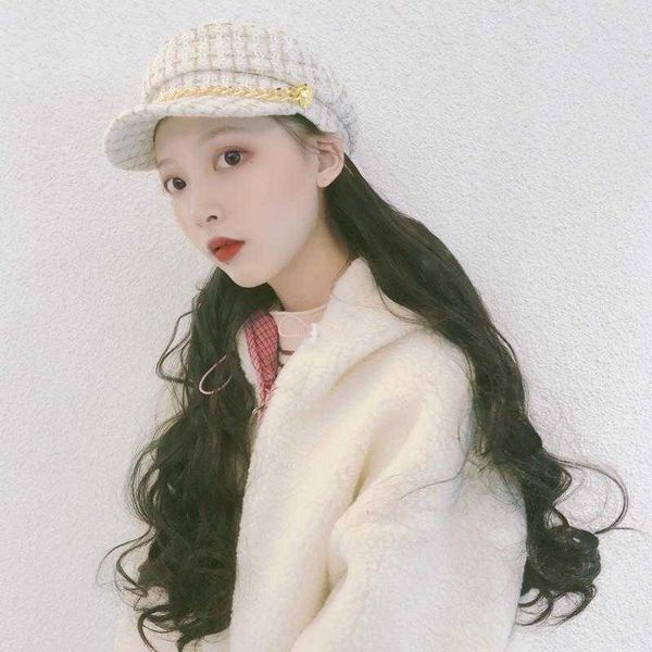 

wig womens long hair internet celebrity classic style hat integrated fashion, Black