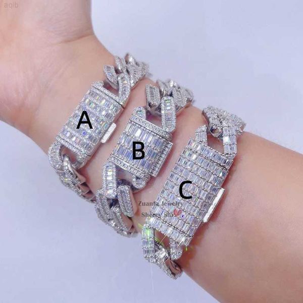 

hip hop stock ready to ship gra certificate 18mm baguette cut vvs moissanite diamond cuban bracelet, Silver