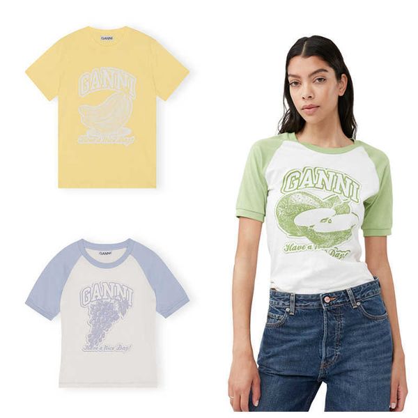 

ganni 23ss fashion fruit series printed cotton short-sleeved t-shirt women, White