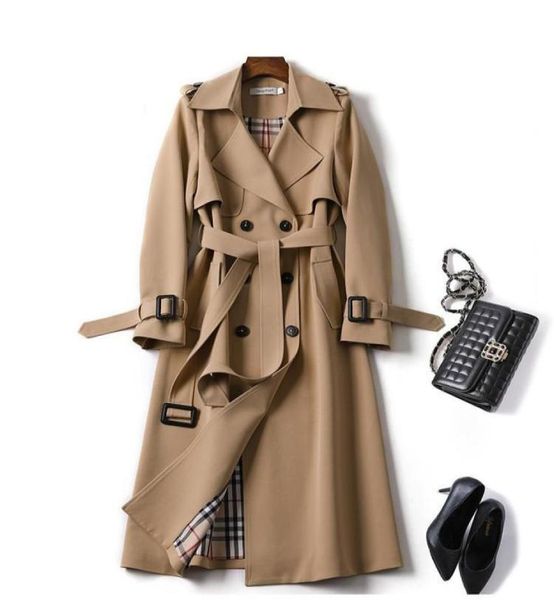 

2020 autumn new arrival women039s long coat female double brasted slim windbreaker korean belted trench coat ladies outwear4449261, Tan;black