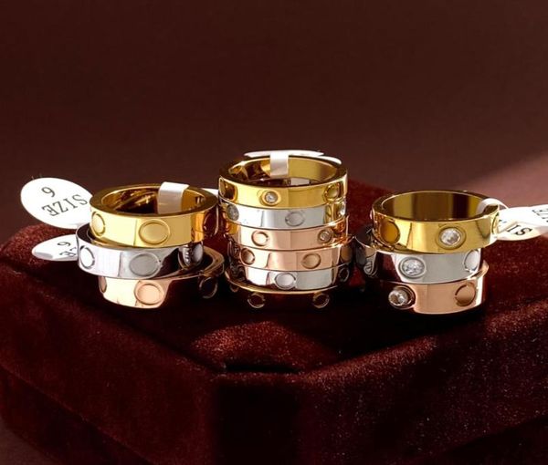 

love ring screw ring men ice up rings classic classical diamond engagement wedding jewellery women stainless steel 18k rose gold p9066403, Golden;silver