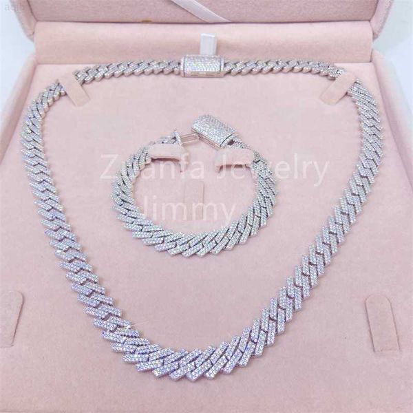 

925 sterling silver solid silver customized unique design 10mm two row vvs1 moissanite diamond men cuban link chain