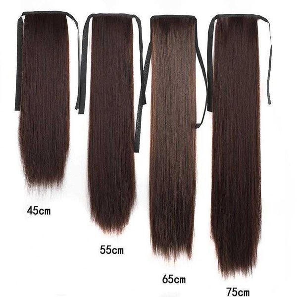 

fashion soft wig ponytail realistic matte silk long straight tied hair, Black