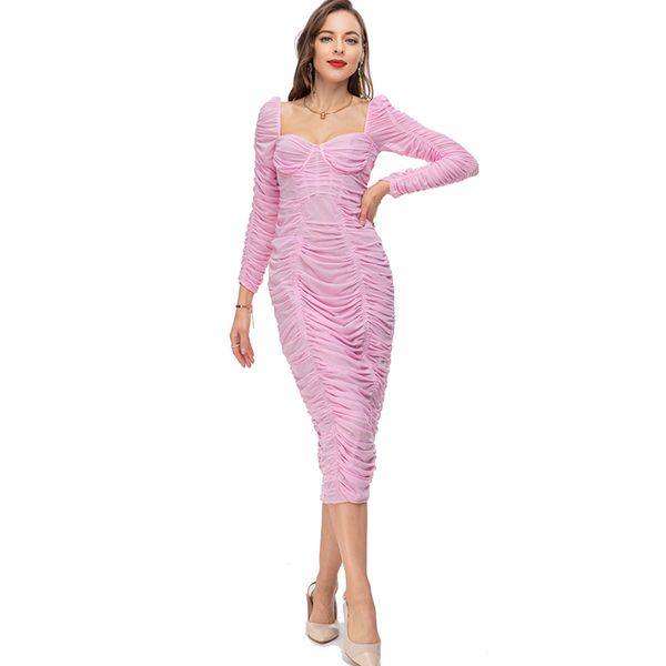 

women's runway dresses sweatheart long sleeves ruched picked up fashion designer sheath vestidos, Black