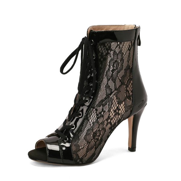 

sandals new summer women sandals fashion lace party high heels open toe lace-up zipper comfort latin dance ballroom womans shoes, Black