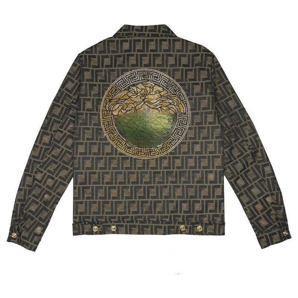 

jacquard embroidery denim jacket men women cardigan coat designer jackets medusa diamond studded baseball jacket hip hop coats, Black;brown