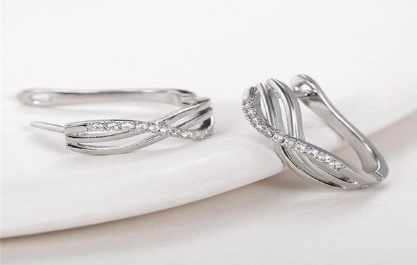

hoop huggie huitan fashion silver color cross circle earrings paved white cz versatile for women daily wear wedding jewelry8706314, Golden;silver