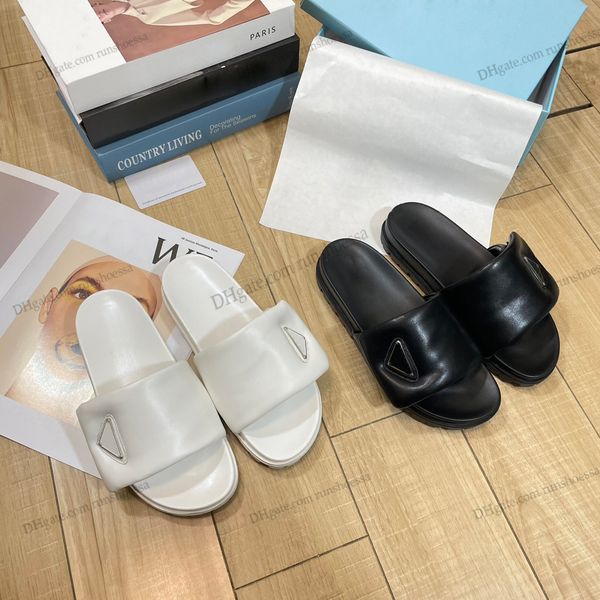 

sliders sandals slide designer woman slippers embroidered slide fabric prad prada slippers sliders plaid color women's flip flop prada, Black