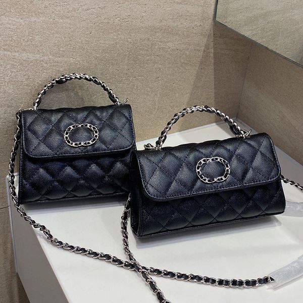 

french womens black vanity bags with handle totes caviar leather calfskin silver metal hardware matelasse crossbody shoulder cosmetic handba