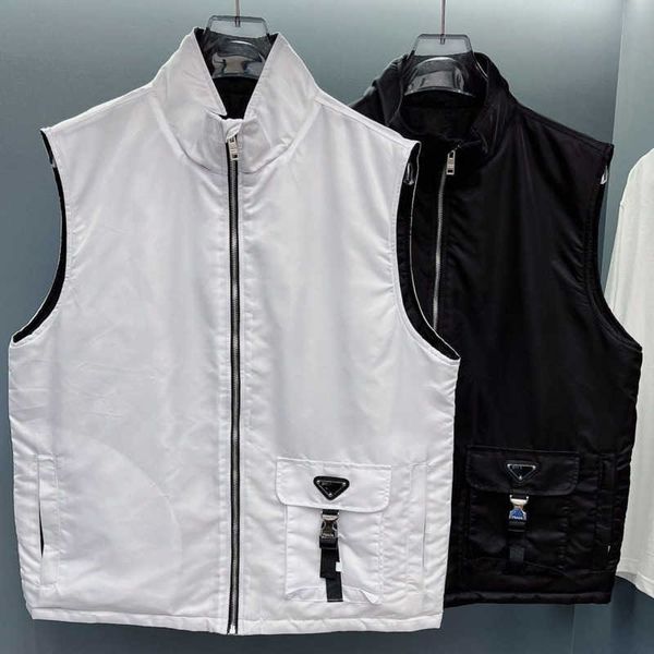 

autumn summer mens vest designer vests casual light cardigan coat men stand-up collar triangle zipper jacket, Black;white