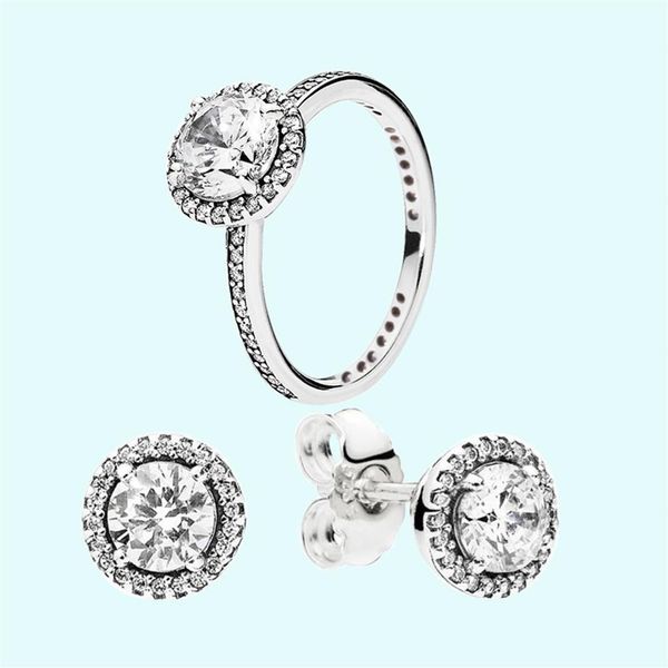 

women wedding ring & earring sets big cz diamond jewelry 925 sterling silver rings with original box for pandora women stud earrin259i, Slivery;golden
