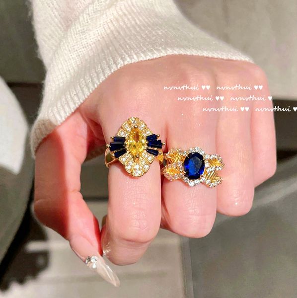 

designer sapphire ring plated 18k gold color treasure zircon crown ring set, Silver