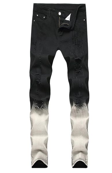 

men039s jeans men pants long stretch knee holes brand cool denim hole black and gray full color matching4071021, Blue