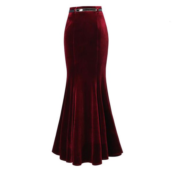 

skirts skirt women autumn fashion 4xl 5xl floorlength maxi velvet solid color long bodycon slim fit mermaid 230317, Black