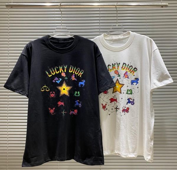 

New Fashion Clothing DIOR Zodiac Print Crew Neck Short Sleeve Cotton Breathable and Sweat Absorbent, White