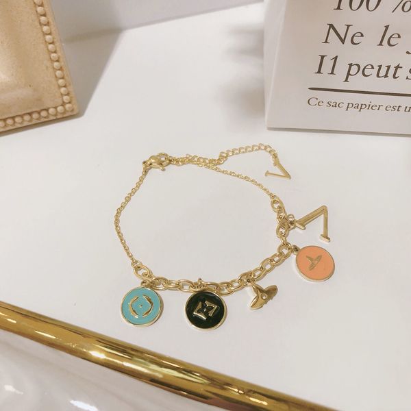 

designer chain bracelet fashion multicolor flower bracelet 18k gold bracelet brand clover jewelry romantic family couple gift design bangle, Black