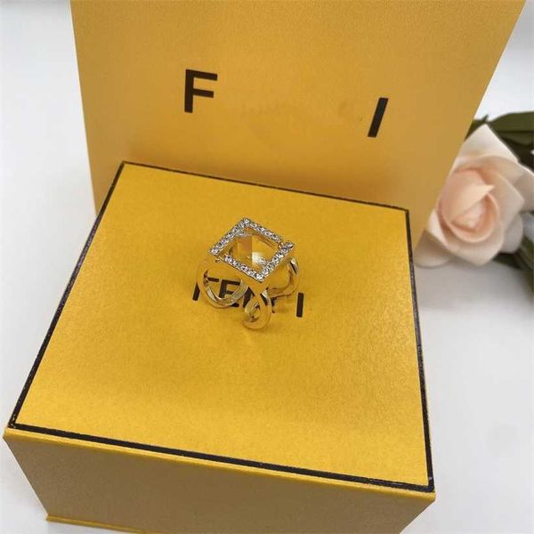 

2023 designer new inn's /f's new full diamond rench light luxury small fragrance fashion letter f open ring, Silver