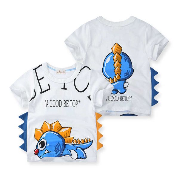 

t-shirts baby boy summer t-shirts kids toddler children cartoon animals shark dinosaur print cotton tee clothes w0317, Blue