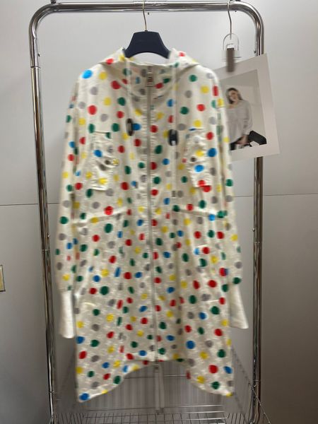 

2023 designer women's jackets dot pattern loose hooded long jacket spring fashion new women long sleeves casual pocket jackets outwear, Black;brown