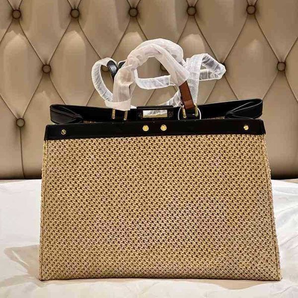 

fbag summer straw tote bags women handbag woven shoulder clutch leather designer crossbody female purses 2 sizes 220407