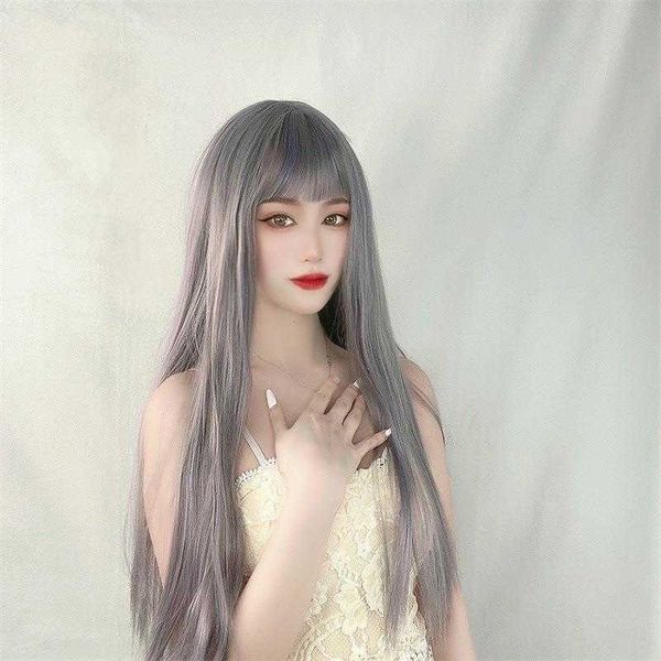 

internet celebrity live wig female japanese and korean air bangs long straight, Black