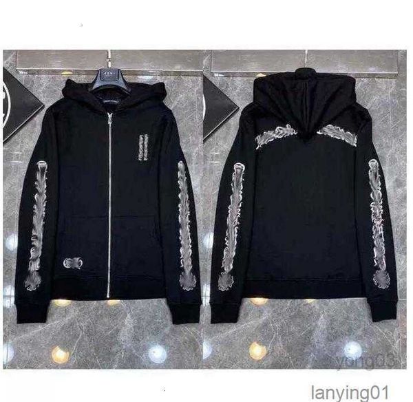 

classic fashion luxury mens zipper ch hoodies designer sanskrit cross print pullover hooded sweatshirts woman, Black