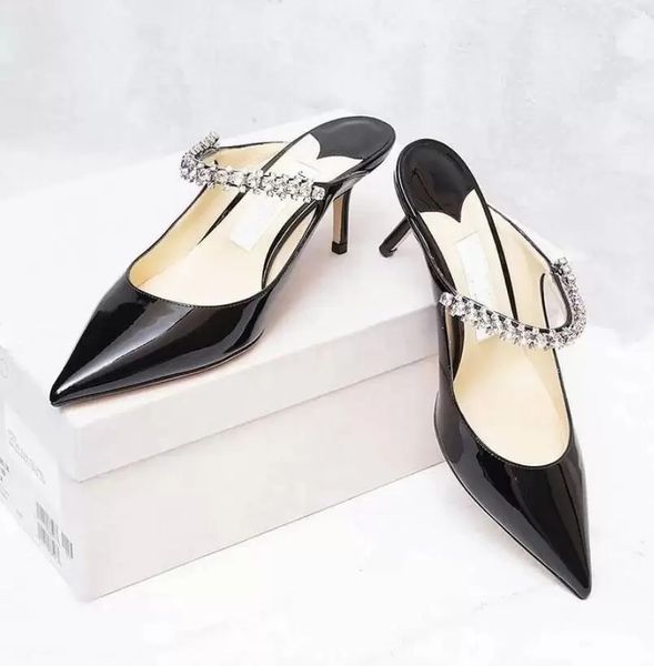 

low heel luxurious brands women's bing slippers sandals crystal strappy elegant lady high heels bridal shoes wedding party bridals walk, Black