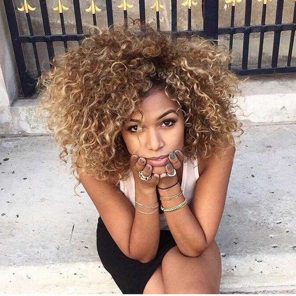 

wig womens gradient color short curly rose inner net synthetic wigs, Black