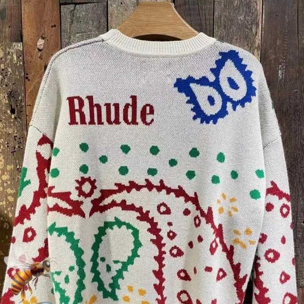 

new rhude cashew sweater men women jacquard knitting rhude sweatshirts, White;black