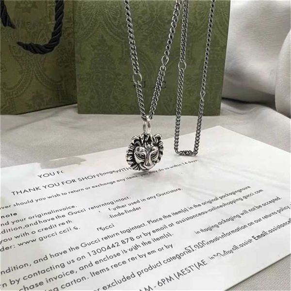 

2023 designer new fashion jewelry gujia s925 thai silver lion head necklace pendant trend old hip-hop men's and women's couple nec