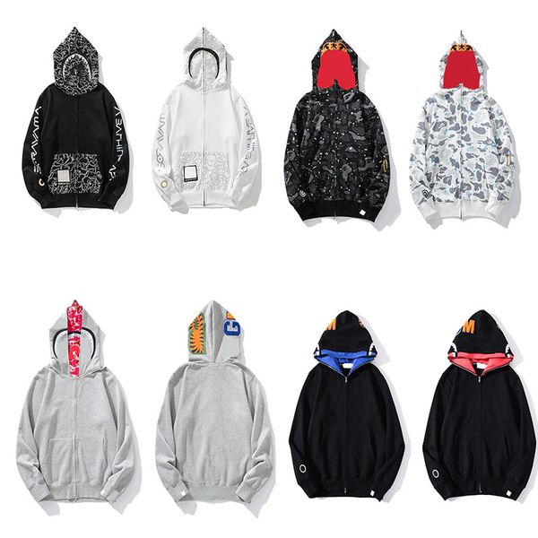 

brand mens hoodies embroidery sweaters print cotton sweater sweater jacket shark mouth blue pink casual cardigan hooded jackets bathing, Black