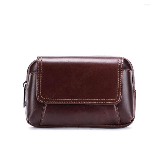 

waist bags leather bag large capacity belt brown multi-layer buckle mobile phone bum pouch