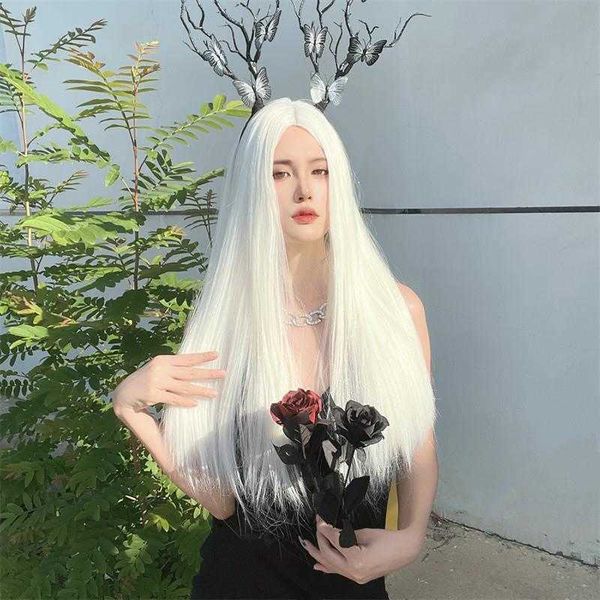 

wig womens fashion white long straight hair synthetic wigs overseas, Black