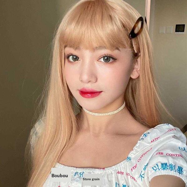 

internet celebrity grass wig female long straight hair harajuku style beige air, Black