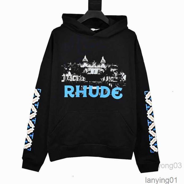 

men's hoodies sweatshirts north american high street brand rhude chaopai five pointed star printed terry hoodie, Black