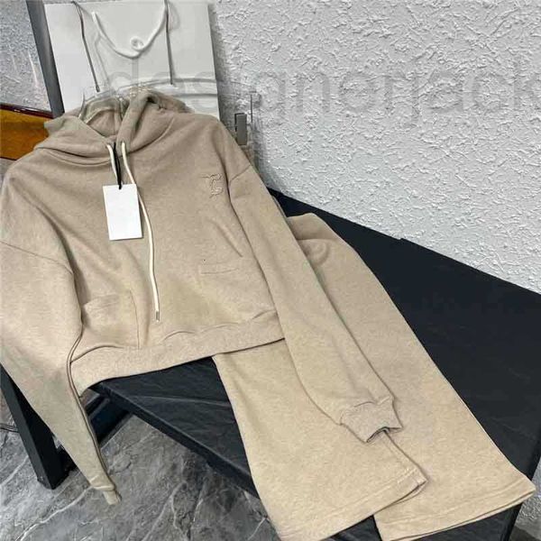 

women's tracksuits designer autumn winter new oatmeal soft arc de triomphe double pocket hoodie straight leg pants elastic waist set m2, Gray
