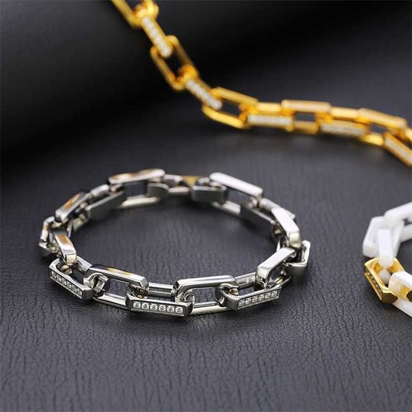 

2023 designer new diamond donkey home 10mm square titanium steel bracelet premium hip hop mosan jewelry, Black