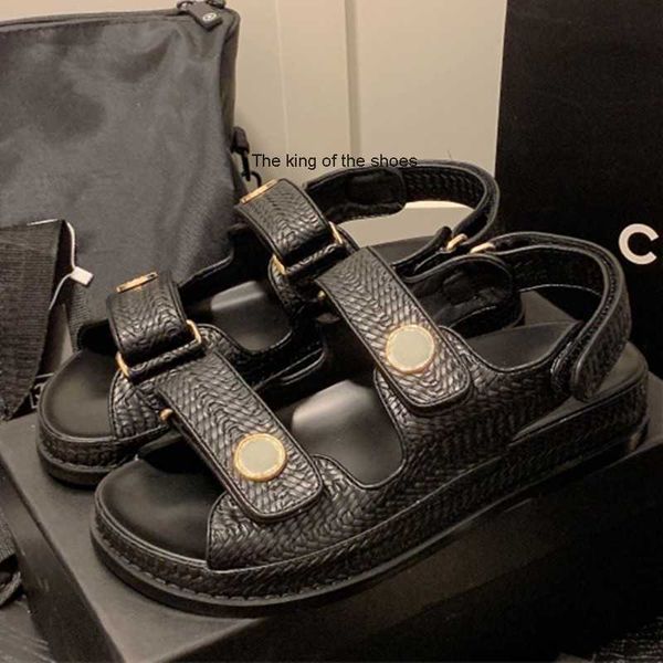 

18 colors in stock calfskin dad sandals women ladies quilted slingback platform brand summer beach shoes diamond buckle ankle strap flats, Black