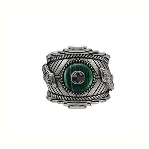 

2023 designer new gujia 925 sterling silver double snake tiger head malachite aggressive men and women fashion trend ring gift