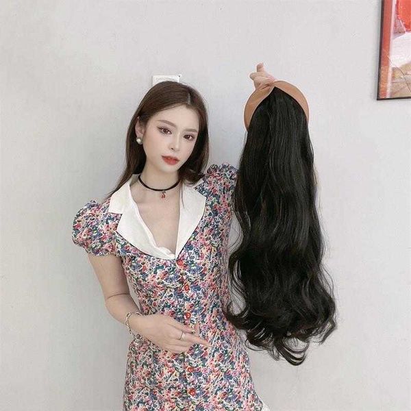 

wig womens long hair u shaped headband half headgear artificial human big wave, Black