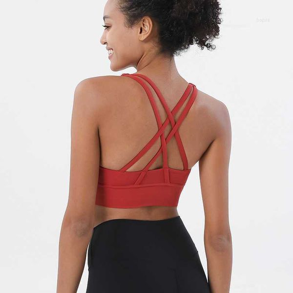 

running street fitness women sports bra double sided designerlu grinding cross back shockproof gathered yoga sports bra vest multiple colors, Red;black