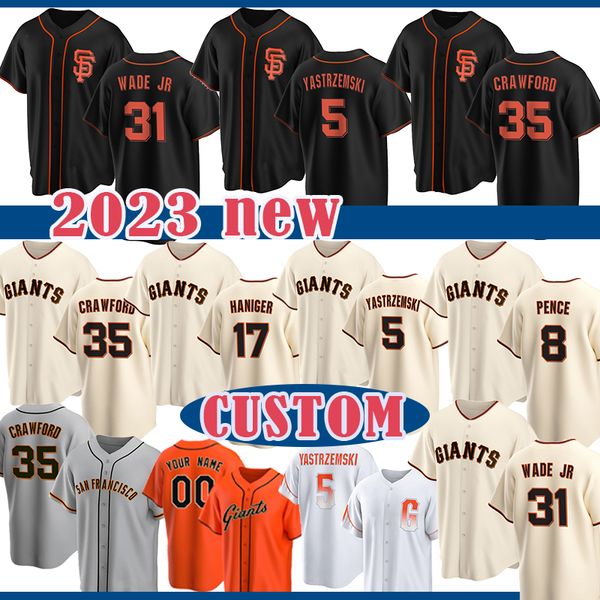 

2023 giants baseball jersey 35 brandon crawford 5 mike yastrzemski 31 lamonte wade jr michael conforto mitch haniger joc pederson 7 davis br, Blue;black