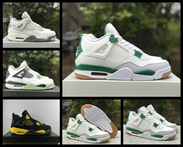 

jumpman 4 pine green basketball shoes 4s seafoam thunder pn dust outdoor sports sneakers with box, Black