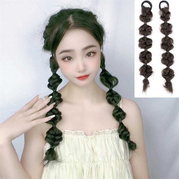 

tiktok wholesale bubble wig ponytail dough twist style plaits female double net, Black